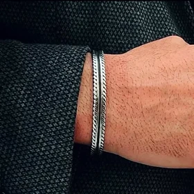 دستبند بنگل مردانه طرح پاور، استیل ضد زنگ شیک