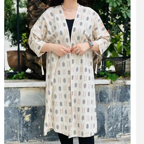 مانتو عبایی زنانه لینن نچرال طرح دار