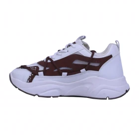 کتانی زنانه نگین‌دار مدل رامونا_سفید قهوه ای کد 7232