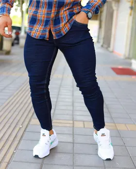 شلوار جین سرمه ای مردانه بدون زاپ