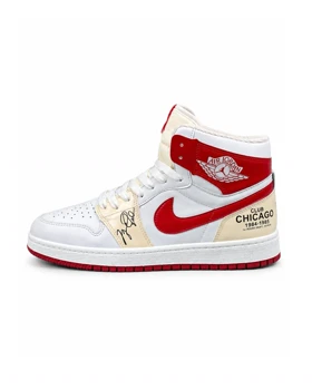 کفش کتانی مردانه مدل جردن وان ساق‌دار سفید کرم قرمز ورنی Nike jordan1