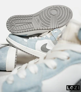 کفش کتانی ساق‌دار مردانه و زنانه سفید آبی طوسی NIKE jordan 1