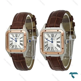 ساعت کارتیه سانتوس دومونت دورنگ رزگلد بند قهوه ای مدیوم Cartier-7913-G