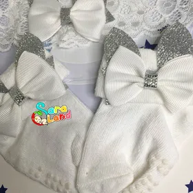 ست جوراب و هدبند دخترانه Chicco طرح پاپیون سفید