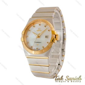 ساعت امگا کانسلیشن مردانه دورنگ طلایی صفحه سفید صدفی ایندکس نگین Omega-5158-G