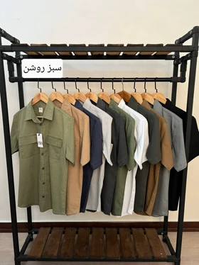 پیراهن کتان آستین کوتاه جیب‌دار 2398