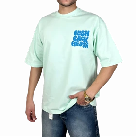 تیشرت آستین کوتاه مردانه سبز پاستلی با چاپ پفکی