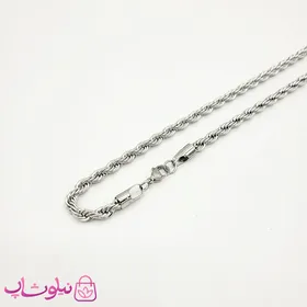 زنجیر طنابی زنانه نقره ای استیل ضخیم 45 سانت