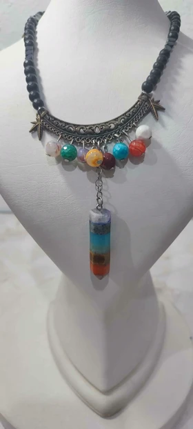 گردنبند هفت چاکرا 90 سانتی (همراه با زنجیر استیل و بند چرمی)