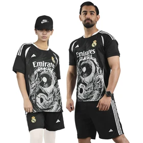 ست تیشرت و شلوارک فوتبالی اسپرت رئال مادرید مدل Adidas-9596 مشکی