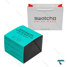 جعبه اورجینال ساعت امگا سواچ ماموریت زمین فیروزه ای Swatch-Box-7800-U