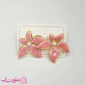 گوشواره زنانه پینترستی مدل گل صورتی کد 100