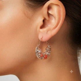 خرید گوشواره زنانه طرح سنتی ژورنالی (رنگ رزگلد و سنگهای رنگی) زرمیس