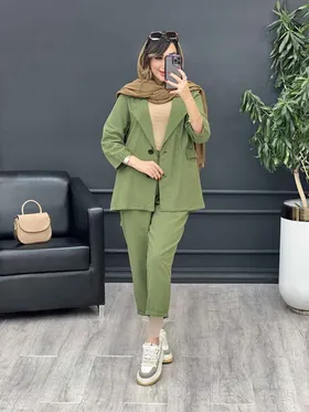 ست مانتو شلوار لینن دو دکمه