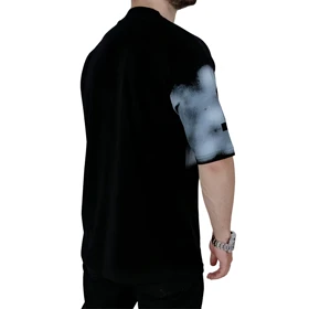 تیشرت آستین کوتاه مردانه باکسی مشکی طرح ایکس