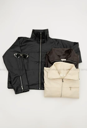 کراپ کت جلو زیپ چرم کد1004881