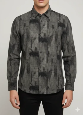 پیراهن مردانه آستین بلند کنفی طرحدارمشکی کد1000