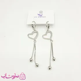 گوشواره آویز YSX مدل قلب نقره ای نگین‌دار