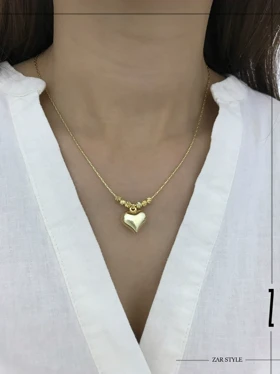 گردنبند گوی تراش و آویز قلب آینه‌ای