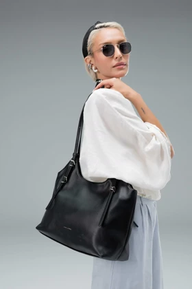 کیف دستی زنانه چرم مصنوعی دسته دار دیوید جونز DAVIDJONES (مشکی)