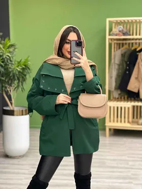 بارانی آستین و یقه پرچ دار
