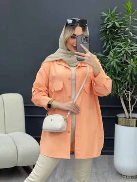 مانتو لینن رنگی دو جیب پاکتی