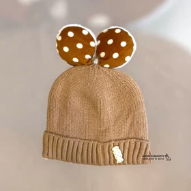 کلاه نوزادی دخترانه پاپیون خالدار