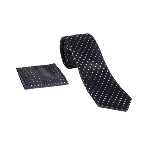 ست کراوات و دستمال جیب مشکی خال‌خالی 98136