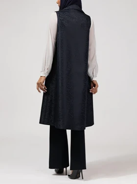 وست بلند زنانه ژاکارد مجلسی جیب نما یقه انگلیسی 70104