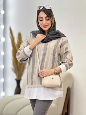 مانتو راه راه ترکیبی دو جیب