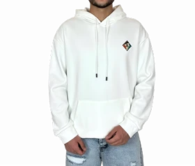 هودی سفید کلاهدار اورسایز مردانه مشکی MONO با لوگوی لوزی و چاپ پشت