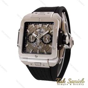 ساعت هابلوت مردانه مربعی قاب سیلور بند مشکی پشت شیشه ای Hublot-4995-G