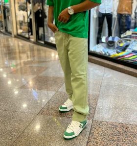 شلوار بگ کتان رنگ سبز صابونی بسیار خاص-قد 108 سانتی متر