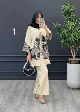 ست مانتو شلوار طرح دار پایین ریش