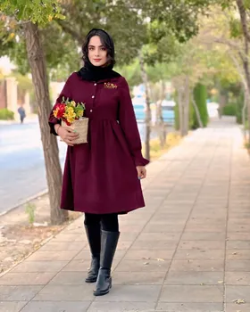 مانتو بلند مخمل کبریتی کد 77650