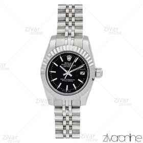 ساعت رولکس دیت جاست زنانه نقره ای صفحه مشکی 105911