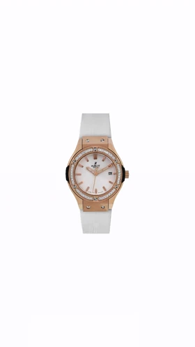 ساعت هابلوت دورنگین زنانه رزگلد بند سفید Hublot Diamonds Rosegold