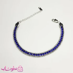 دستبند زنانه ترکیب کارتیه و تنیسی نگین آبی کد 580
