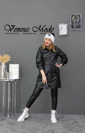مانتو کتی چرم یقه مردونه