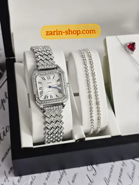 ست زنانه ساعت نگینی و نیمست استیل