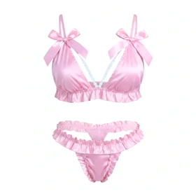 ست شورت و سوتین ساتن مرواریدی صورتی فلور 2017