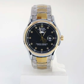 ساعت مچی مردانه رولکس Rolex Day Date 3561 تاریخ دار با ماندگاری رنگ بالا (بنده نقره ای طلائی صفحه مشکی)