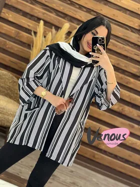 مانتو کتی راه راه یقه آمریکایی