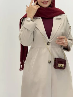 3571-بارانی بلند منگو (ایراددار)