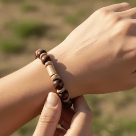 دستبند زنانه چوبی مدل مهره ای
