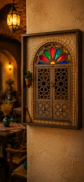 قاب چوبی آینه دار جاکلیدی طرح پنجره