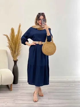 پیراهن بلند برش‌دار دو جیب