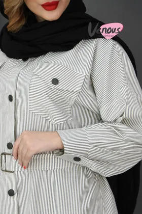 مانتو راه راه کمردار