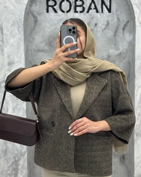 کت استین سه رب توییت‌پشمی دو دکمه