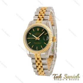 ساعت رولکس زنانه دورنگ طلایی صفحه سبز ایندکس خطی مدیوم Rolex-4484-L